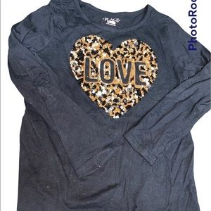 Children’s Place Girls Long Sleeve Love Heart Sequin Top